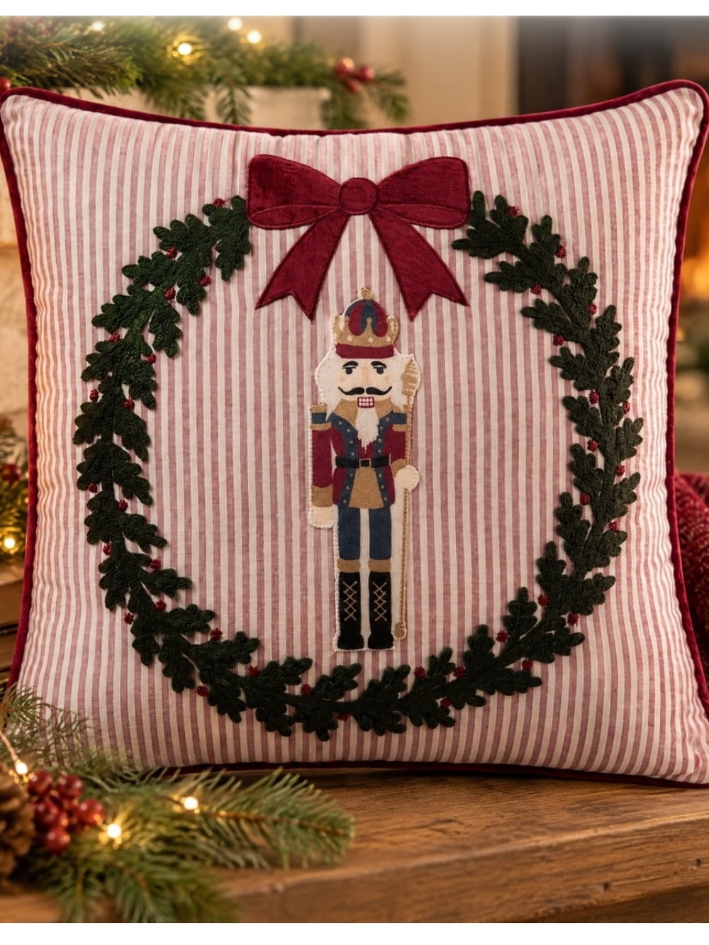 My Texas House Nutcracker Decorative Christmas Pillow, Multicolor, 18"× 18"
